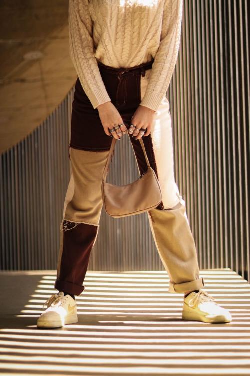 Brown Colour Blocking Jeans